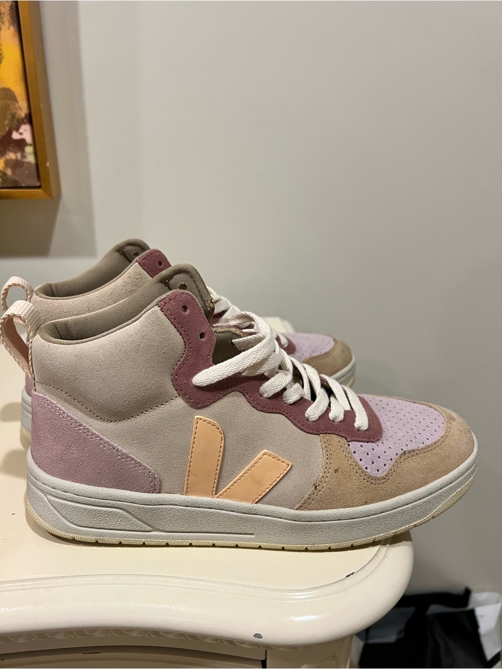 Veja Mid-Top Sneakers in Pink, Peach & Cream - Picture 4 of 5